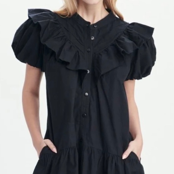 LOVE THE LABEL Tatiana Ruffle-Yoke Puff-Sleeve Button Down Mini Dress Size small - Picture 4 of 8